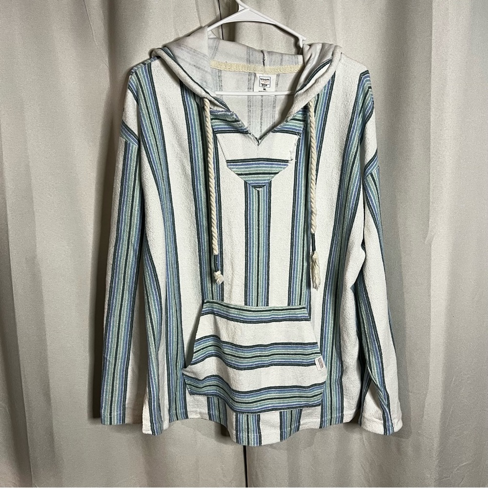 Bloom Pop Striped Hoodie in Blue Black White Size M